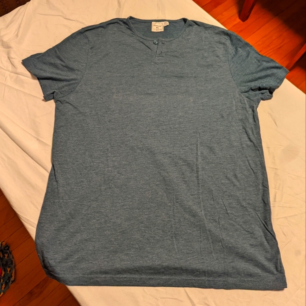 TOPMAN Heather Blue Short Sleeve Henley - XL Men's